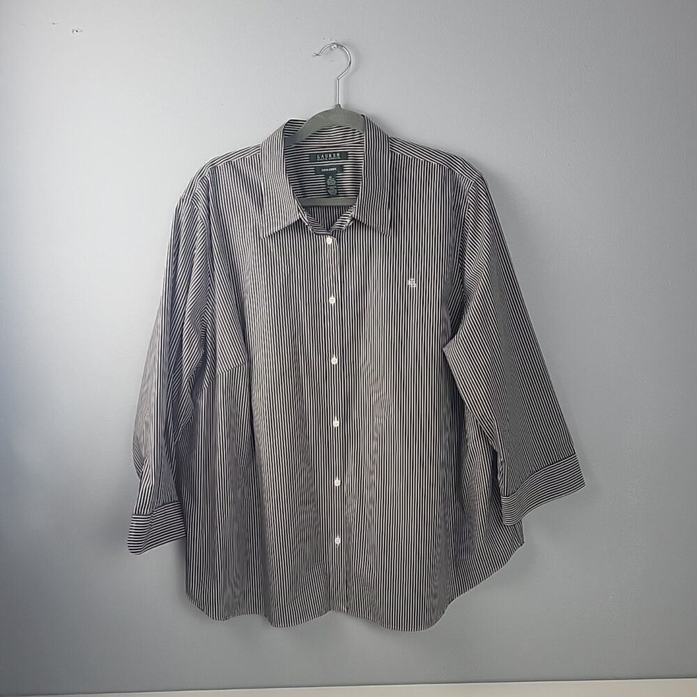 Ralph Lauren Shirt Women’s 3X Stripe Non Iron Button Up Black White Non-Iron